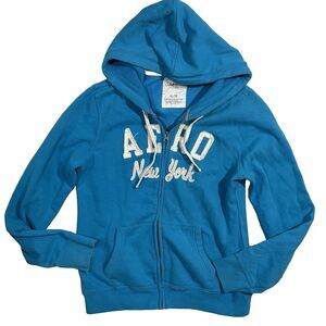 Aeropostale Hoodie XL Blue White Full Zip Y2K 2012 Era McBling Retro Juniors